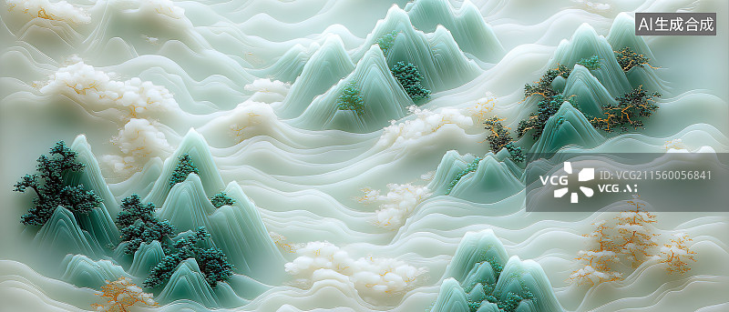 【AI数字艺术】国风金镶玉雕山水画宽屏插图图片素材
