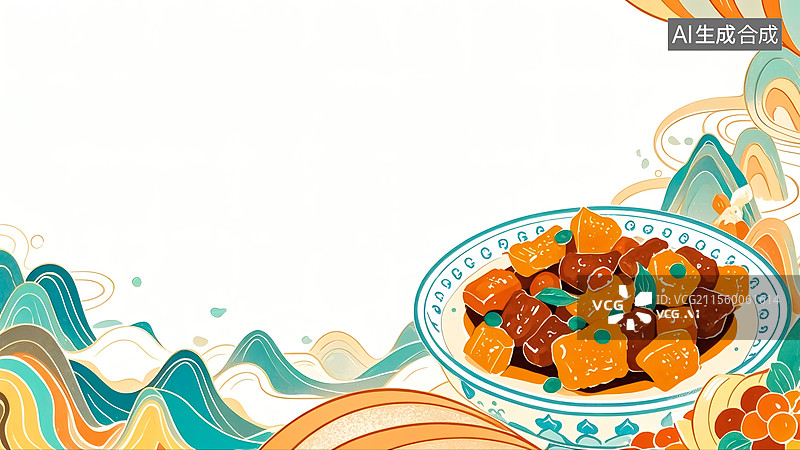 【AI数字艺术】2D卡通右下咕噜肉食物插画图片素材