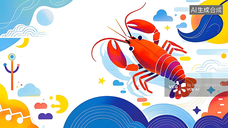 【AI数字艺术】2D卡通龙虾趣味绘本插画居右图片素材
