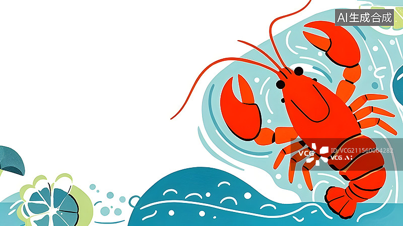 【AI数字艺术】2D卡通龙虾趣味绘本插画居右图片素材