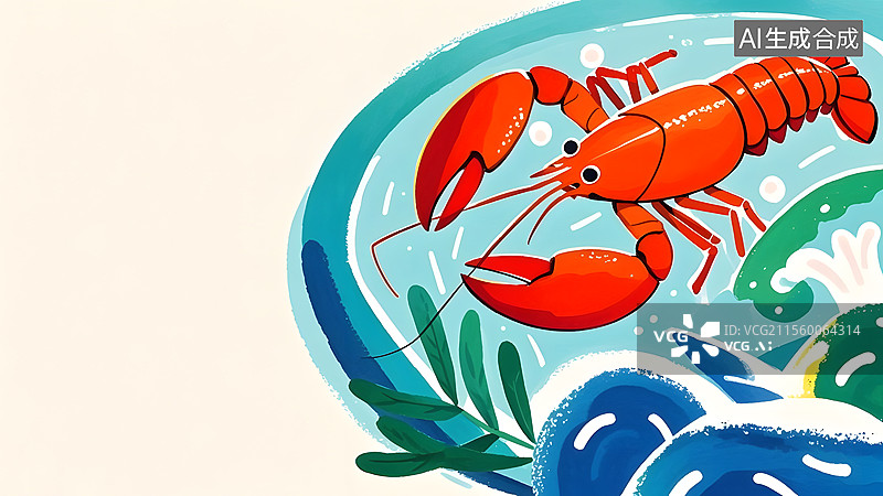 【AI数字艺术】2D卡通龙虾趣味绘本插画居右图片素材