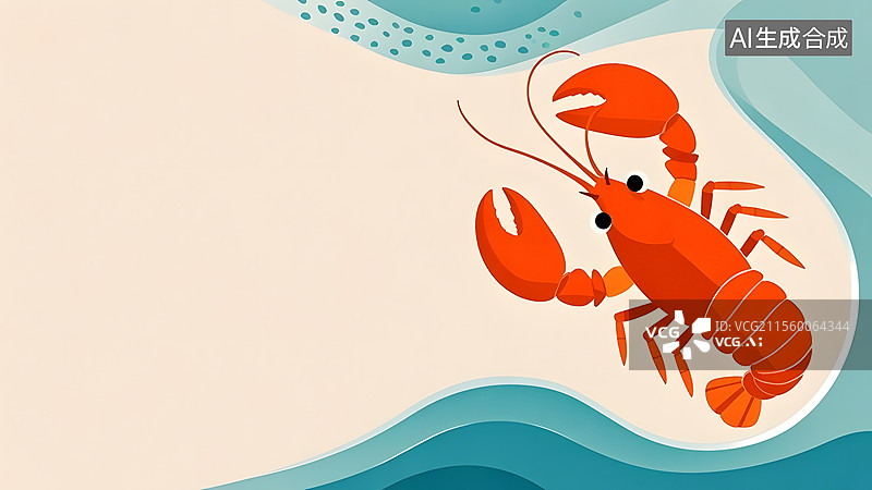 【AI数字艺术】2D卡通龙虾趣味绘本插画居右图片素材