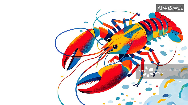 【AI数字艺术】2D卡通龙虾趣味绘本插画居右图片素材