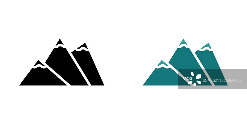 黑色和彩色版本的山脉图标包图片素材