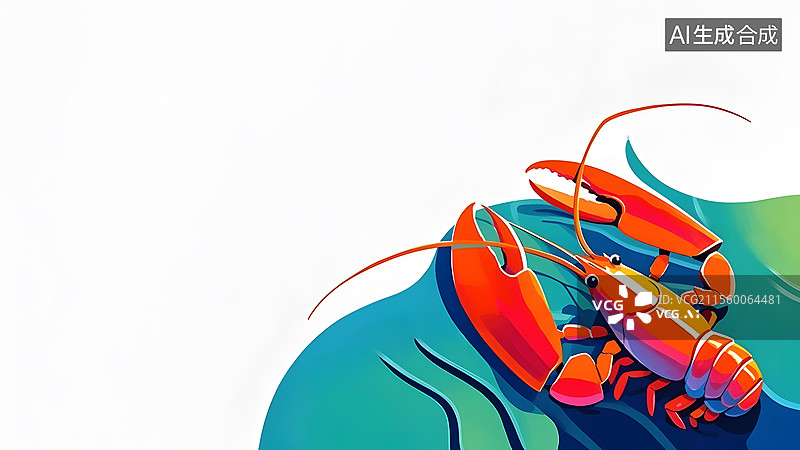 【AI数字艺术】2D卡通龙虾趣味绘本插画右下图片素材