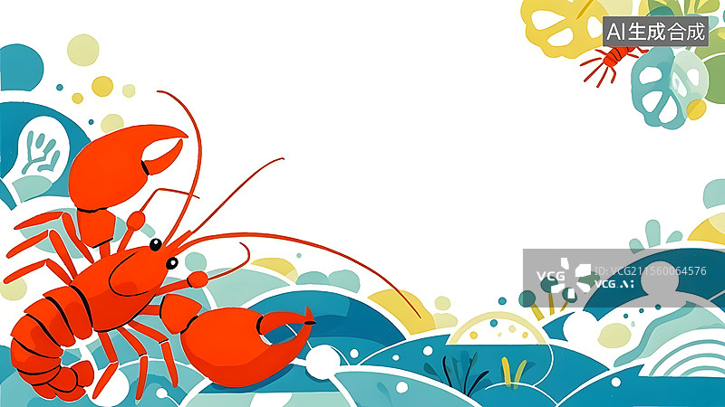 【AI数字艺术】2D卡通龙虾趣味绘本插画左下图片素材