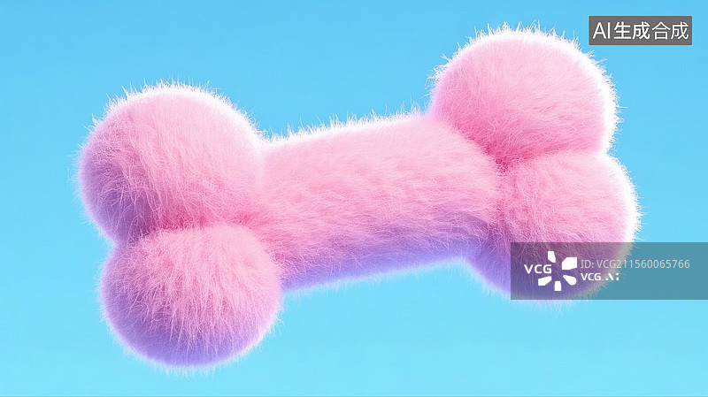 【AI数字艺术】3D卡通毛毡粉色毛绒骨头图片素材