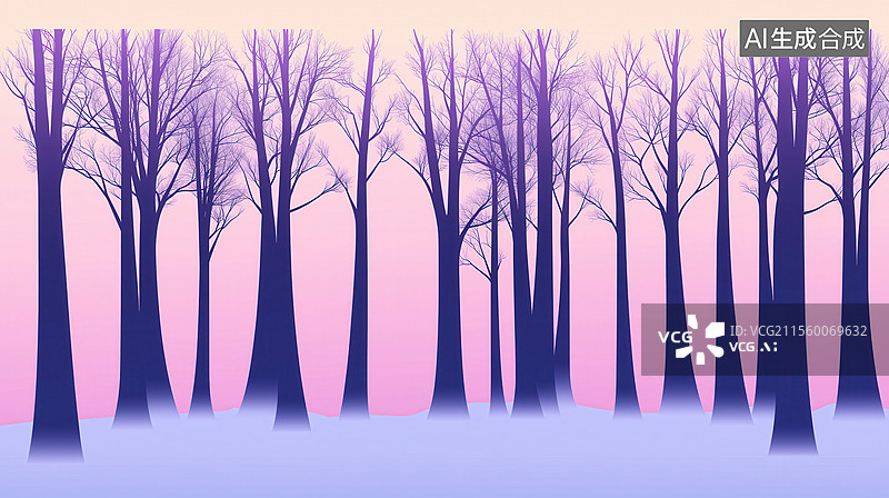 【AI数字艺术】梦幻紫罗兰冬季森林图片素材