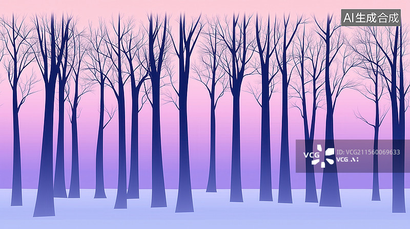 【AI数字艺术】梦幻紫罗兰冬季森林图片素材