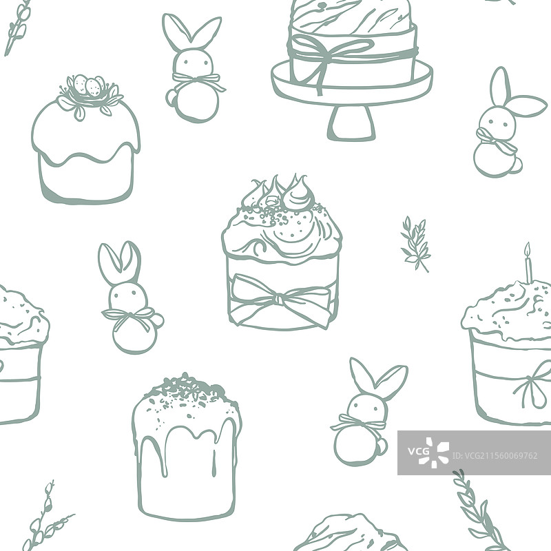 手绘复活节蛋糕无缝图案图片素材