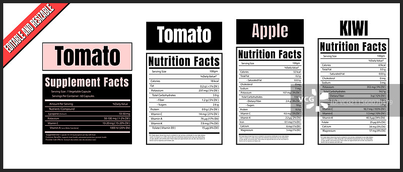 番茄、苹果、猕猴桃的营养成分图片素材