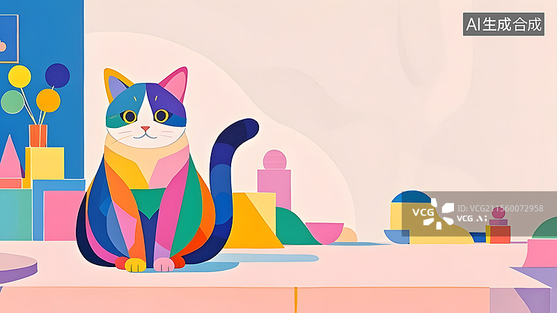 【AI数字艺术】2D卡通猫的趣味绘本插画居左图片素材