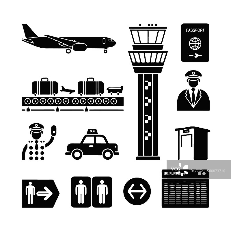 机场图标集旅行符号图片素材