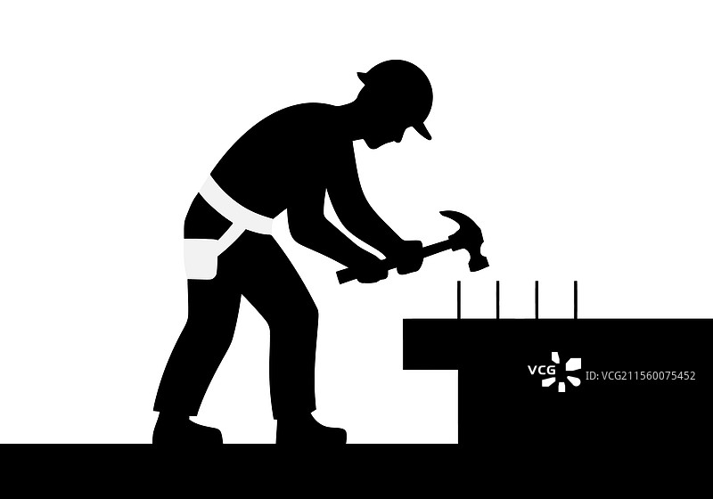 建筑工人锤击的剪影图片素材