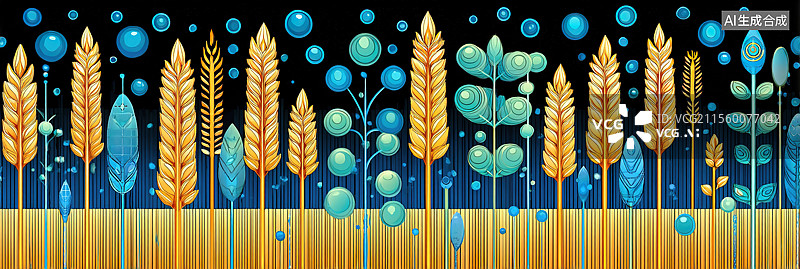 【AI数字艺术】麦田与科技的抽象融合智慧农业中国传统"小满"节气遇上现代农业劳动节和丰收主题新质生产力蓝色科技粒子图片素材