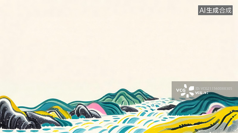 【AI数字艺术】2D卡通居下-抽象山水画图片素材