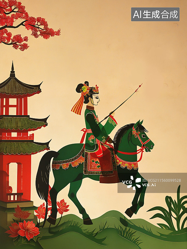 【AI数字艺术】中国民间古老传统艺术皮影戏，中国风古风戏剧皮影戏戏曲形象，民间剪纸艺术插画图片素材