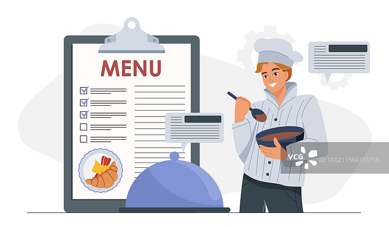 戴着厨师帽的厨师与菜单概念男士图片素材