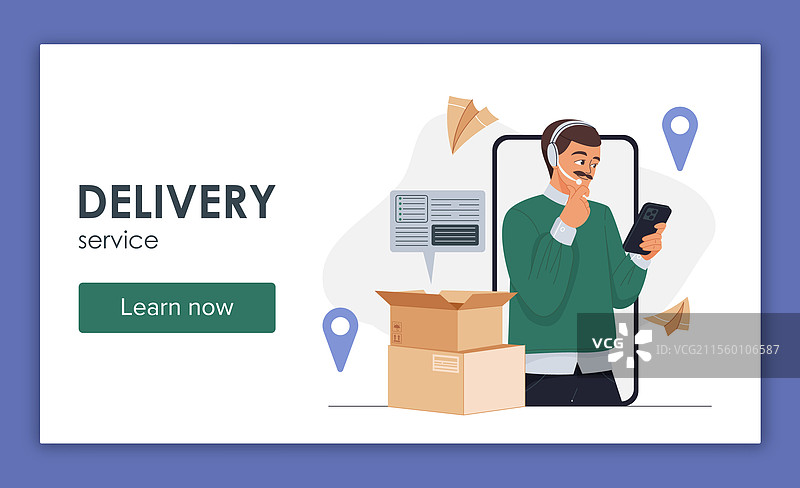 戴着耳机的送货服务海报男士图片素材