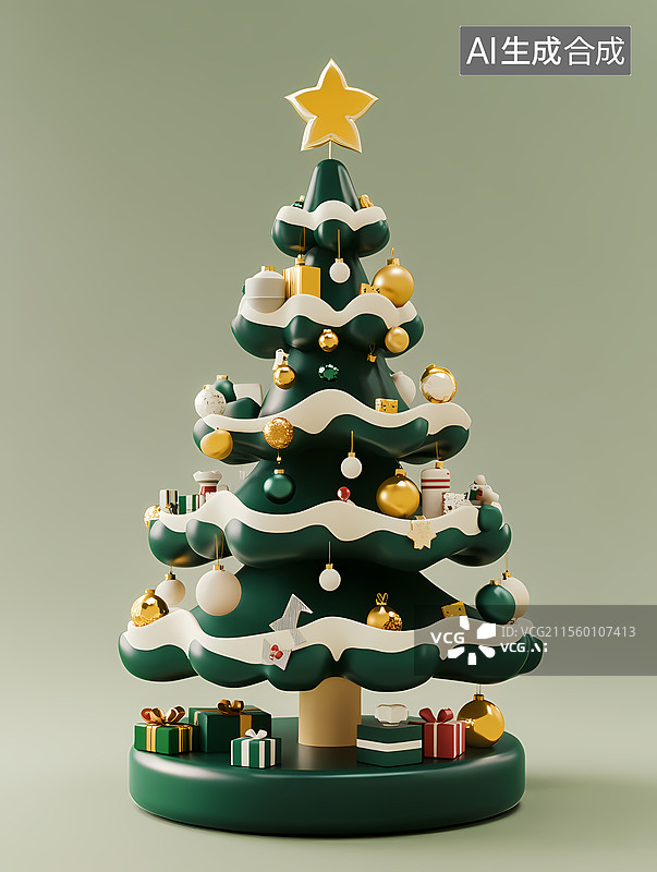 【AI数字艺术】3D圣诞树装饰品图片素材