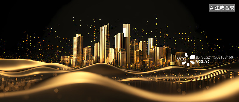 【AI数字艺术】黄金沙漠上的金城图片素材