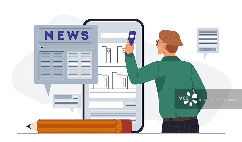 年轻男子用智能手机阅读在线新闻图片素材