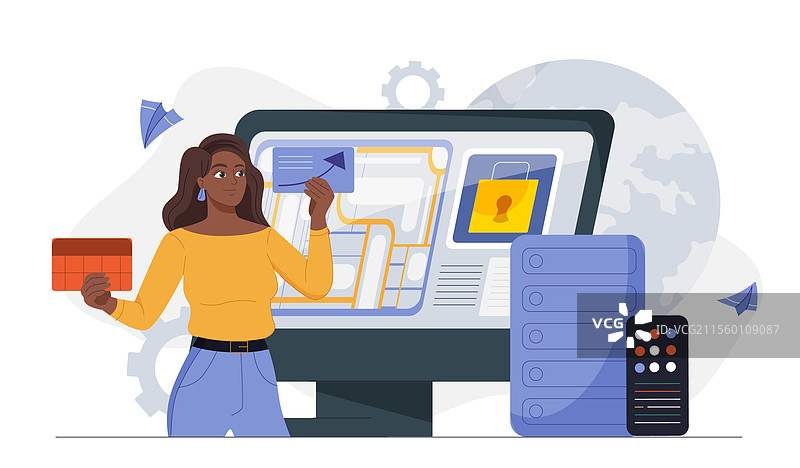 在电脑旁的女性操作系统数据分析师图片素材