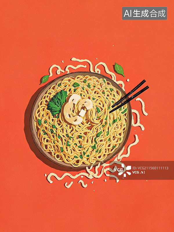 【AI数字艺术】筷子搅拌着一碗面条插画 西红柿鸡蛋面 一碗米粉，米线，螺蛳粉，炸酱面 热干面 担担面，麻辣小面图片素材