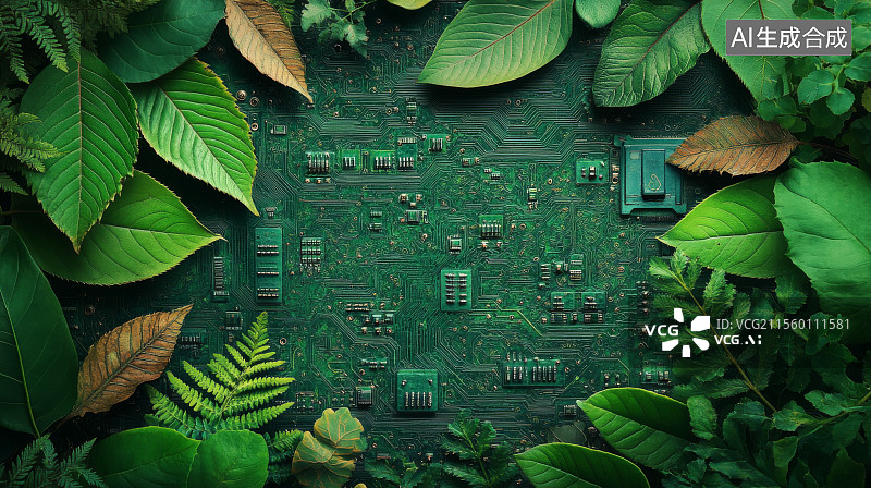 【AI数字艺术】叶子电路边框生态峰会背景图片素材