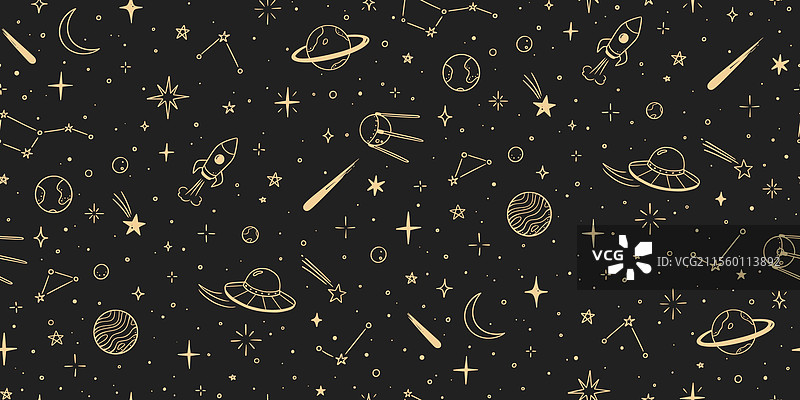 手绘太空星星无缝图案图片素材