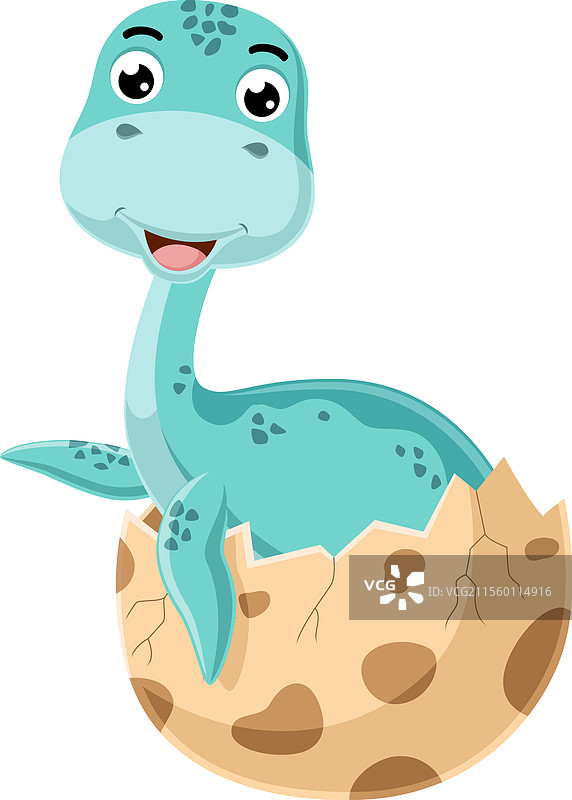 卡通婴儿蛇颈龙从蛋中孵化出来图片素材
