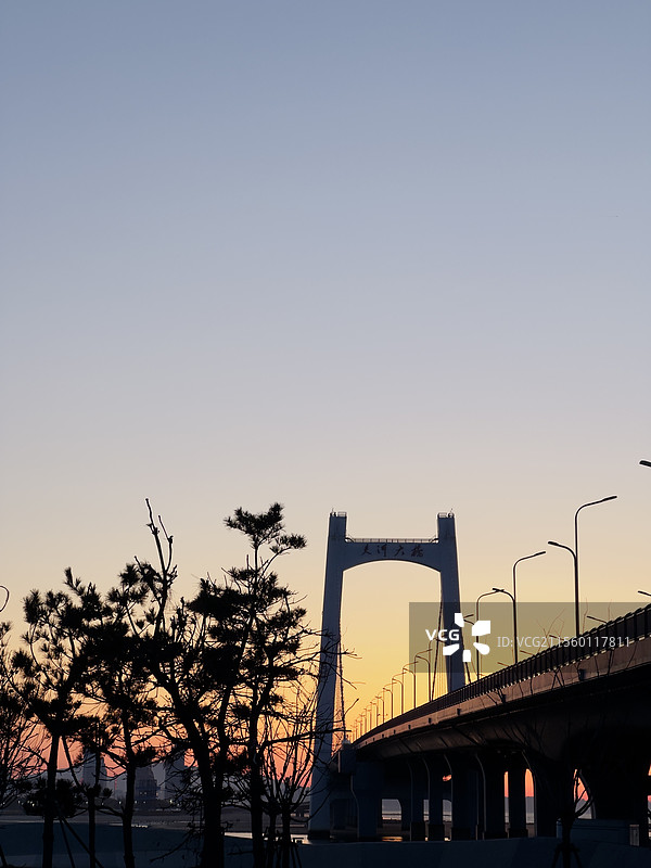 烟台夹河桥日落图片素材