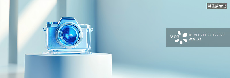 【AI数字艺术】3D蓝色系相机插图图片素材