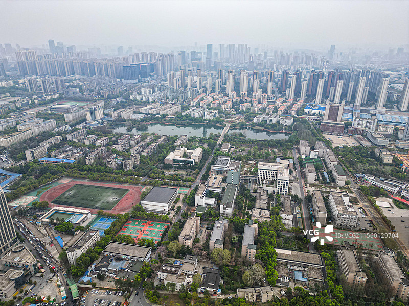 湖北武汉中南财经政法大学独特建筑航拍全景图片素材