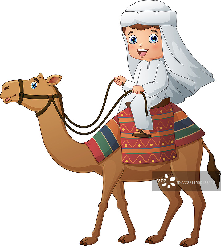 骑着骆驼的卡通阿拉伯男孩图片素材