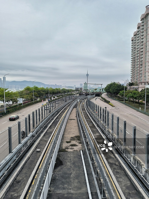 中国澳门轻轨轨道路线捷运系统城市交通澳门旅游塔图片素材