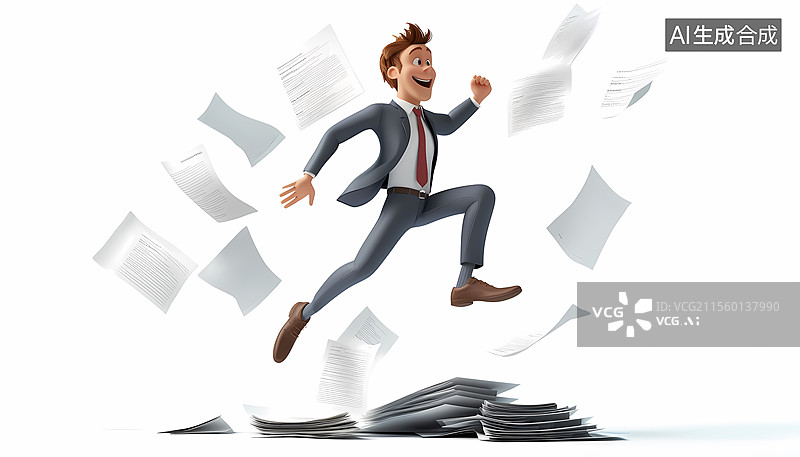 【AI数字艺术】卡通商务人士跳过文件图片素材