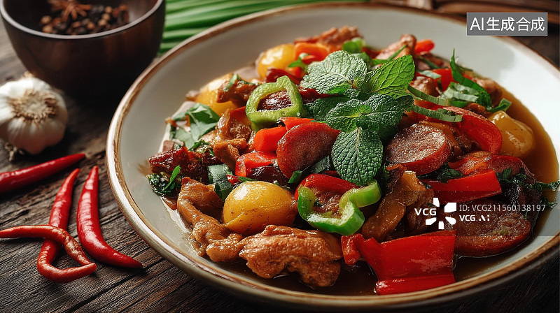 【AI数字艺术】美味的大盘鸡麻辣香锅美食静物图片素材