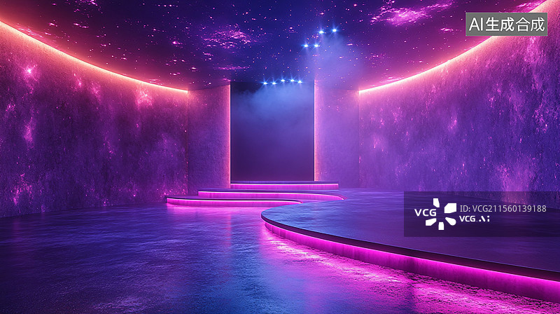 【AI数字艺术】梦幻紫色舞台新闻秀图片素材