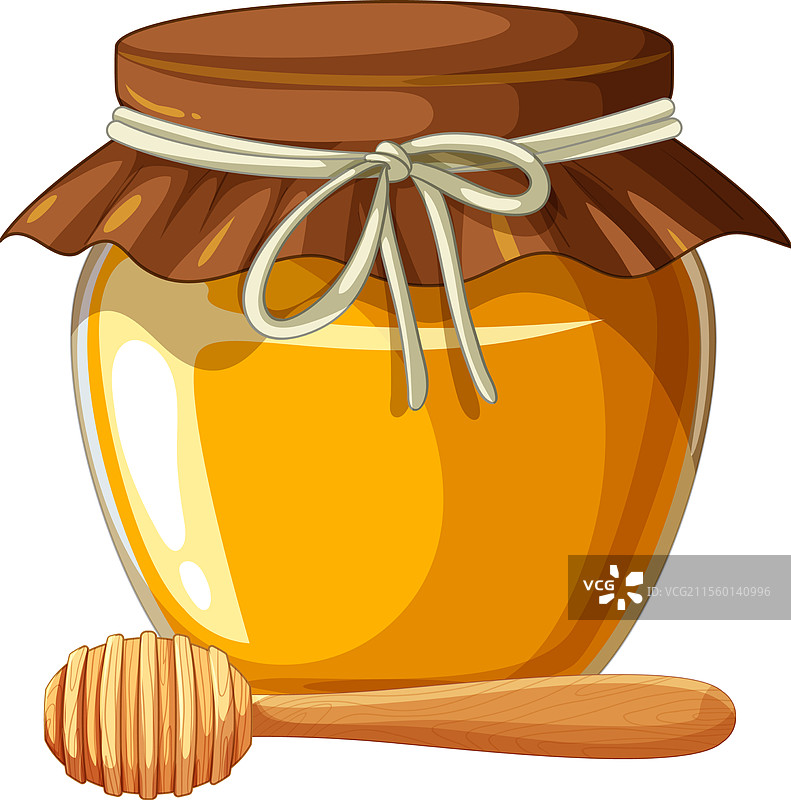 一个蜂蜜罐和木制蜜杖图片素材