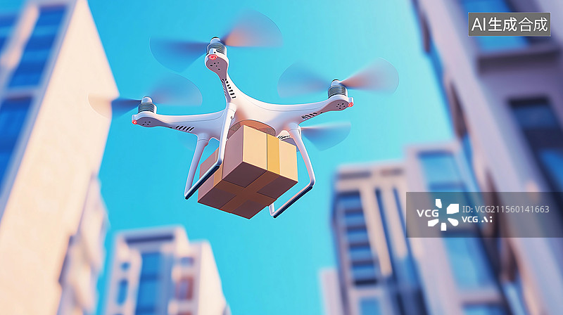 【AI数字艺术】无人机投递包裹插画图片素材
