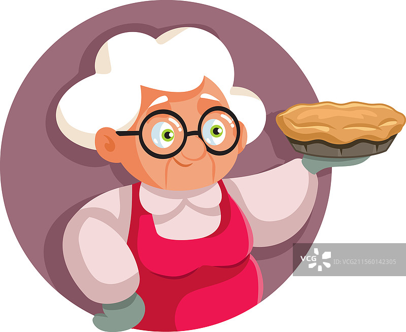 快乐的奶奶与苹果派卡通角色图片素材