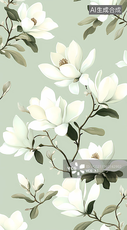【AI数字艺术】精致的玉兰花图案图片素材