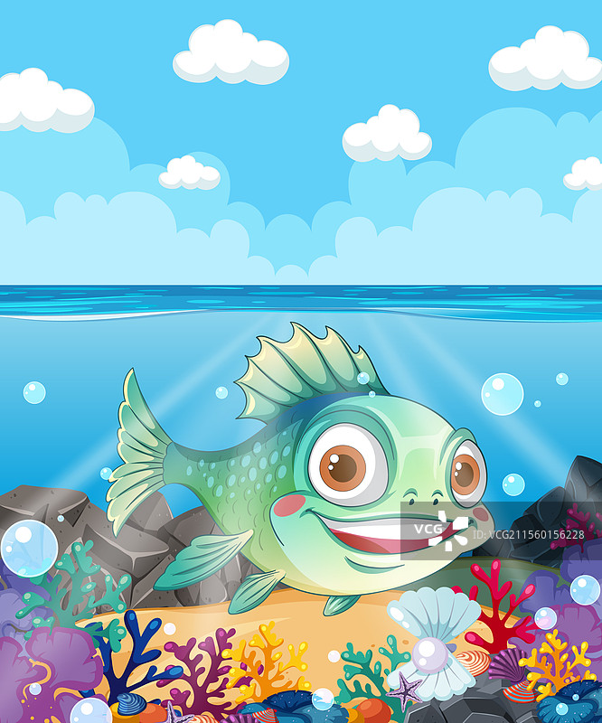 微笑的鱼在五彩斑斓的珊瑚中游泳图片素材