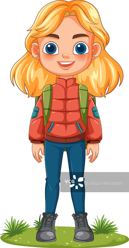 微笑的女孩准备好进行户外冒险图片素材