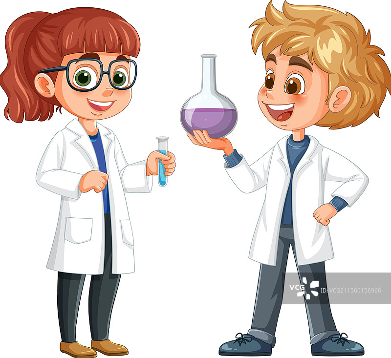 两个孩子在实验室设备上进行实验图片素材