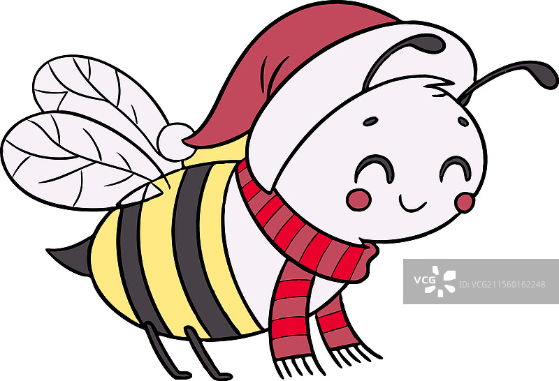 可爱的冰霜蜜蜂穿着圣诞老人服装图片素材