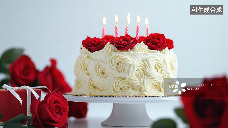 【AI数字艺术】玫瑰花蛋糕和礼盒图片素材
