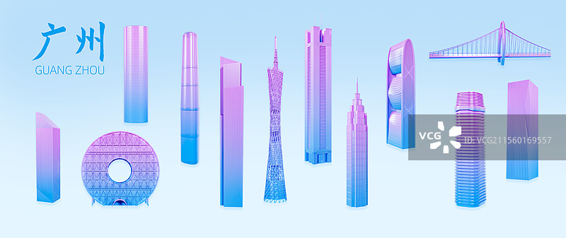 3D渲染的广州城市地标广州城市天际线广州城市海报图片素材