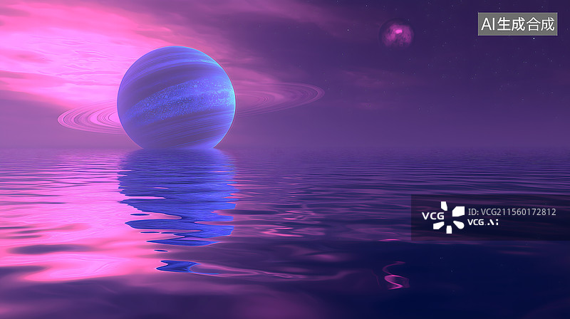 【AI数字艺术】霓虹星球的梦幻倒影图片素材